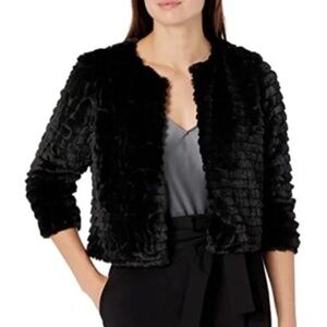 NWT Calvin Klein Women's Black Faux-Fur 3/4 Sleeve Shrug Jacket Size M MRSP $99